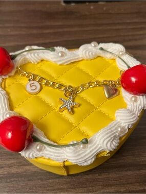 Yellow Quilted Heart Crossbody Bag with Cherry Trim